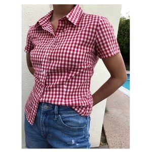 Topshop Red Gingham Collared Shirt